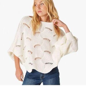 L Love Ivory Cream Oversized Scallop Hem Boatneck Jumper Sweater